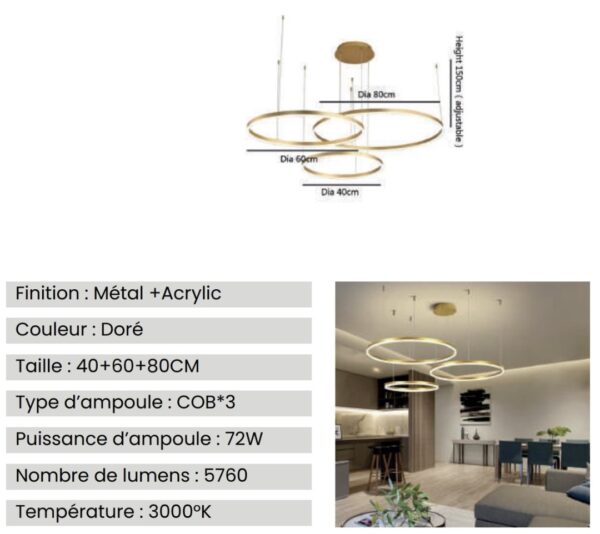 Lustre LED OLIVIA Gold – Image 4